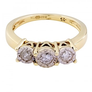 9ct gold diamond 0.25cts 3 stone Ring size M